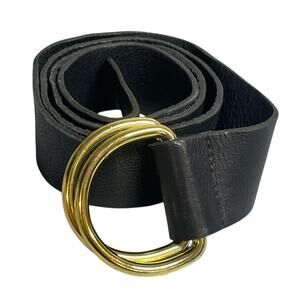 BTB B-low The Belt Black 100% Leather Pebbled Gold Buckle Waist Belt Size OS